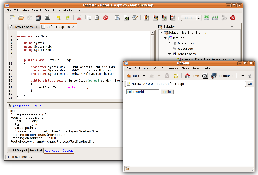 Screenshot of MonoDevelop ASP.NET addin